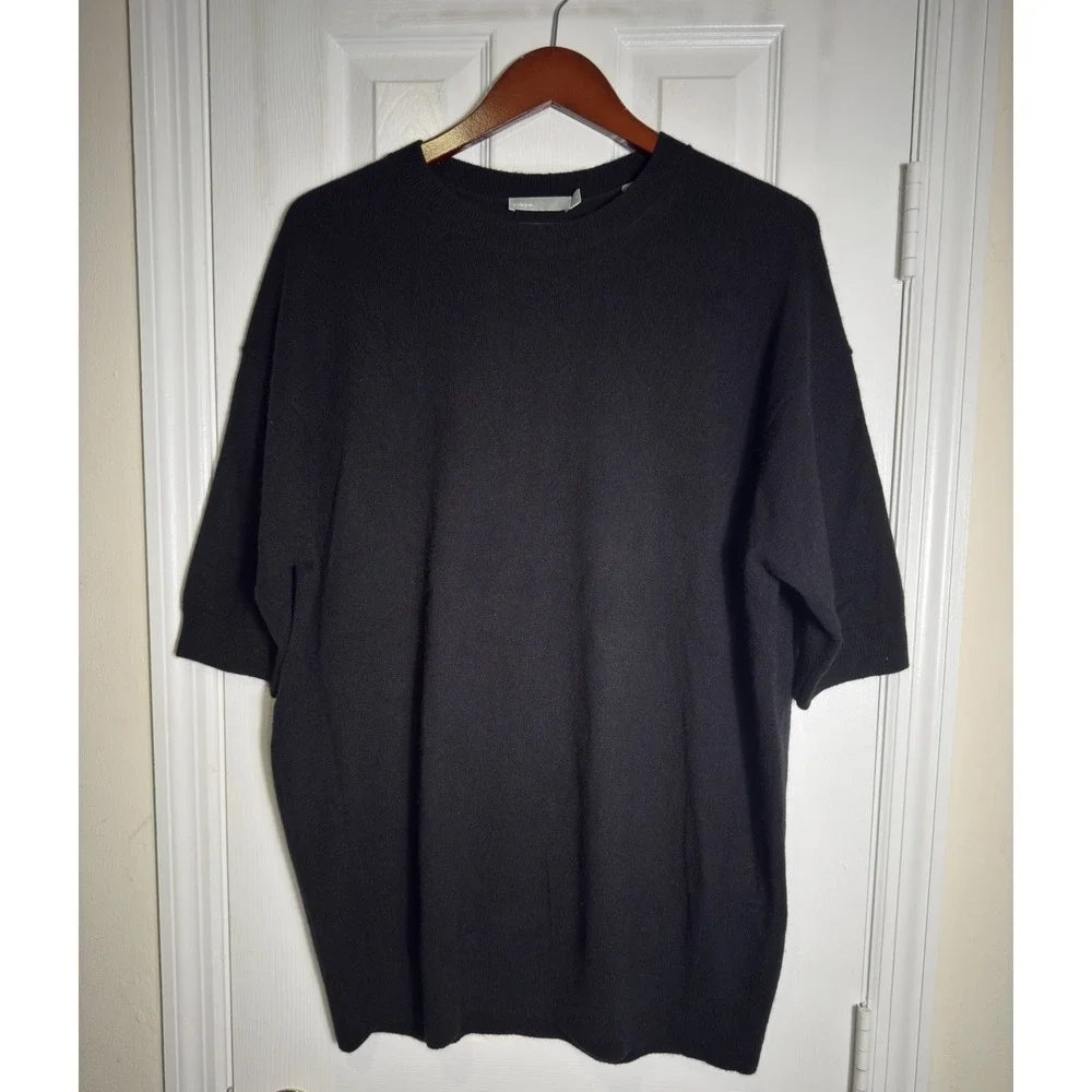 Vince 100% Cashmere Slouch Tunic Sweater Black Medium Elbow Sleeve - Picture 2 of 8